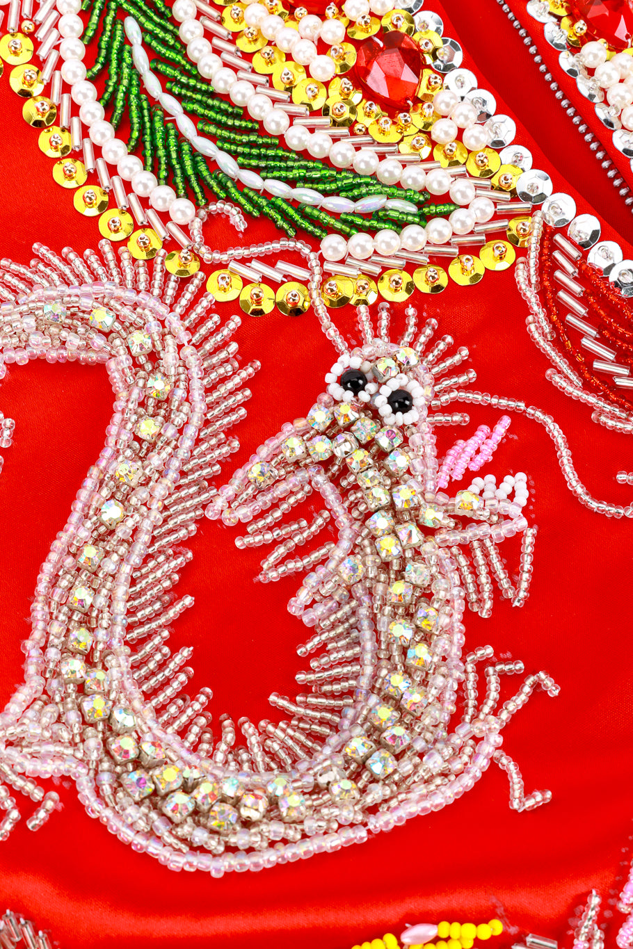 Vintage Dynasty Beaded Phoenix Dragon Jacket beadwork closeup @recess la